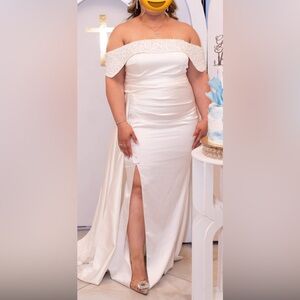 Elegant off shoulder white gown